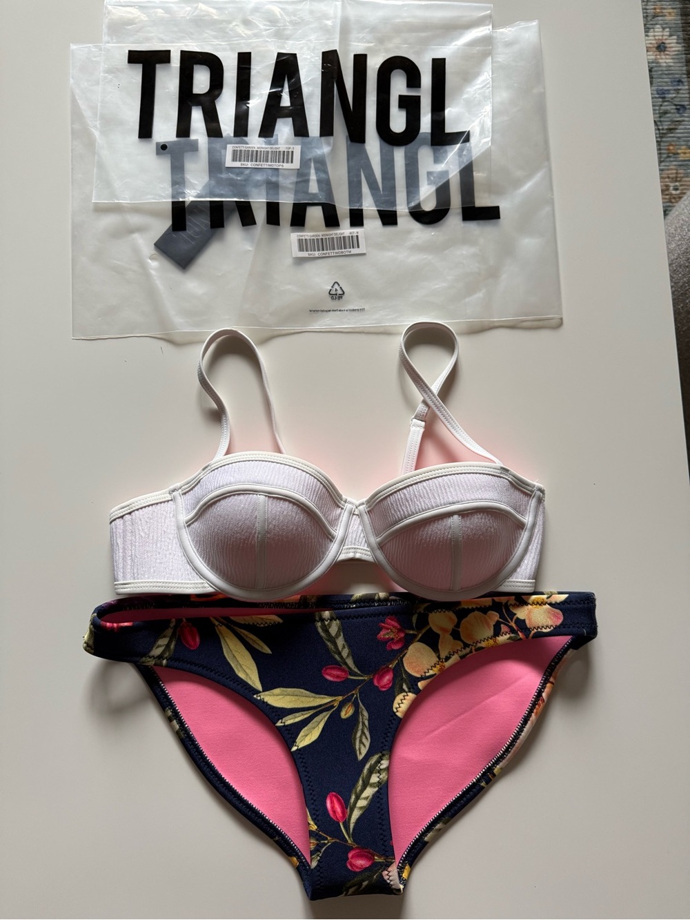 triangl swimwear White & Pink Neoprene Bikini Top